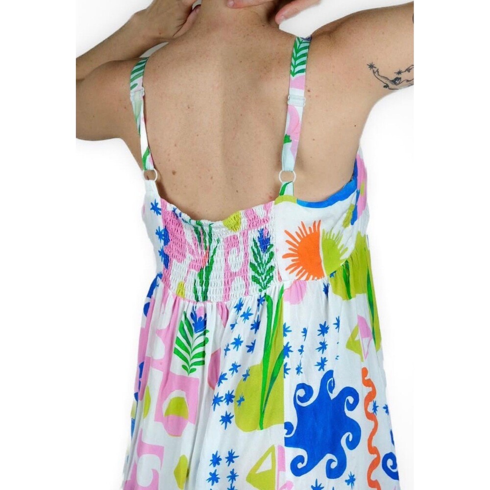 Paper Heart Women's Square Neck Colorful Tropical Summer Pockets Maxi Dress L - Picture 3 of 9
